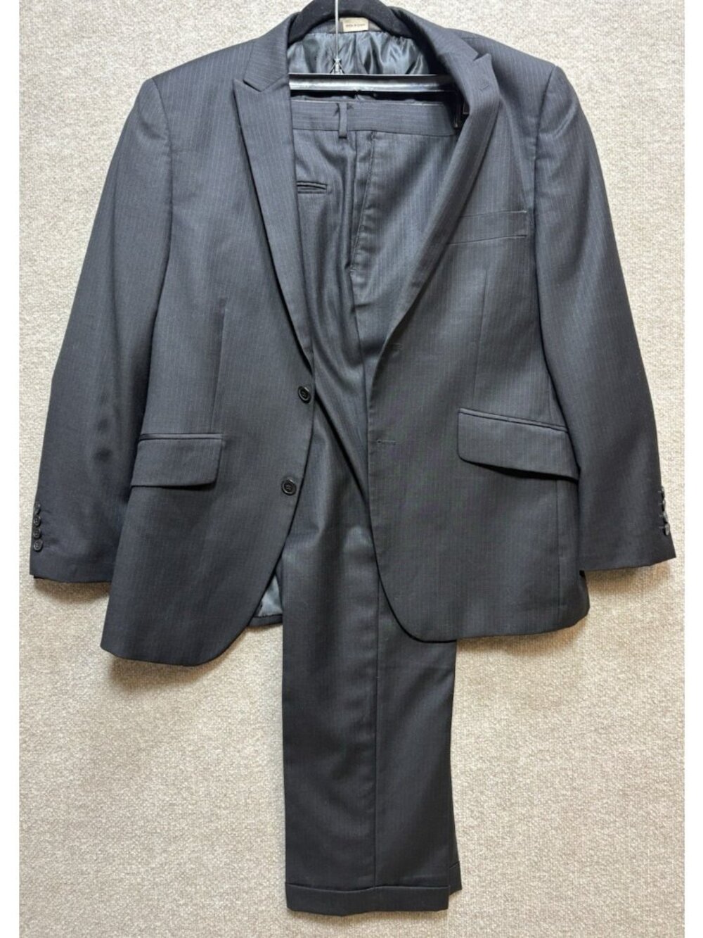 Profile Suit Men's 2 Piece Black Slim Fit Pinstripe 40 Chest 34 Waist Pant GUC